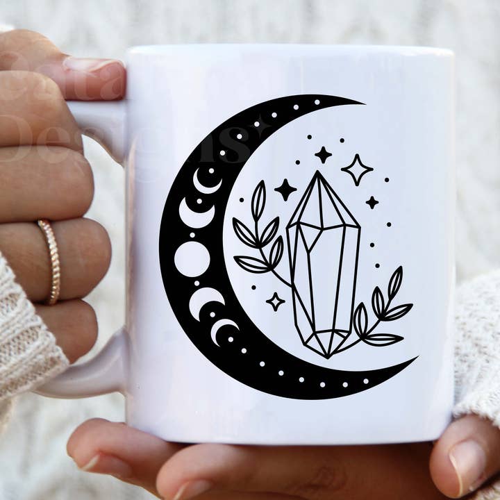 Tasse céleste lune avec cristal – cadeau astrologie pour la vente par Cataleya Designs Studio LLC