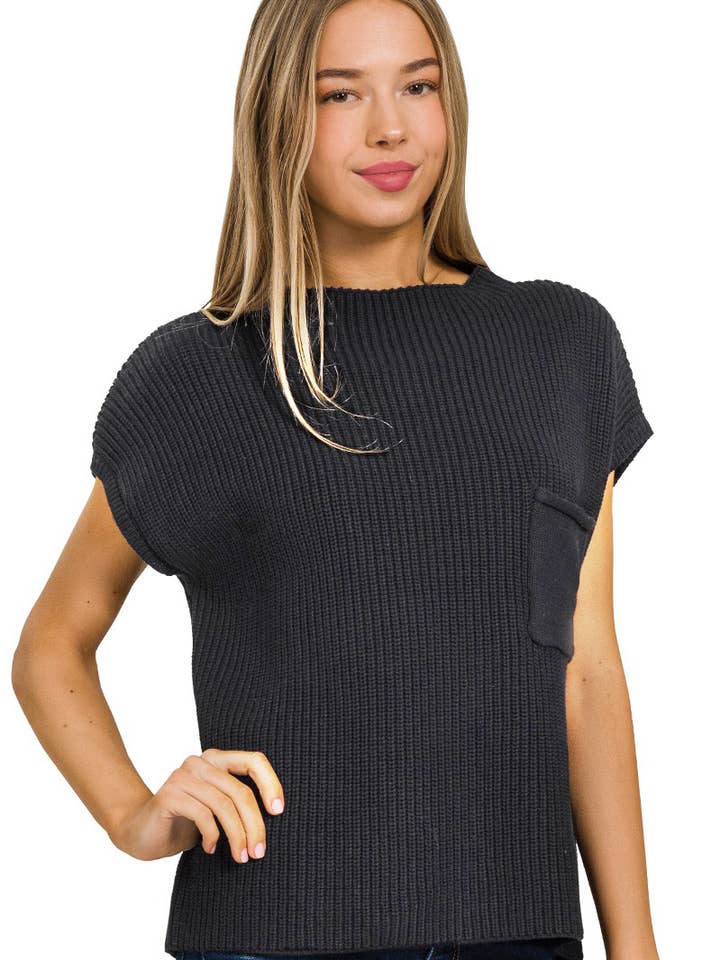.1217 Mock Neck Short Sleeve Sweater SI-26019 for wholesale by 42POPS