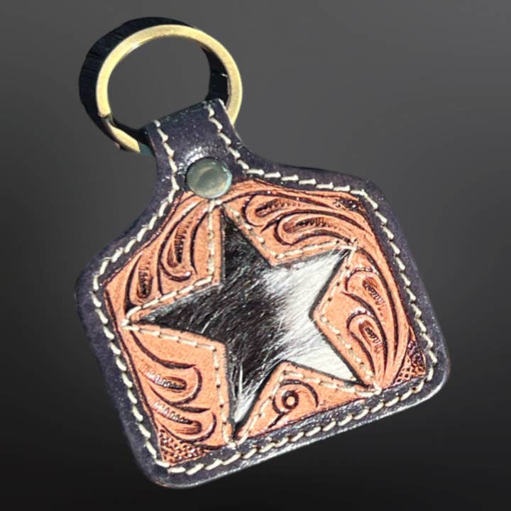 Lone Star Cowhide Leather Keychain Cow Tag for wholesale by Westrian International