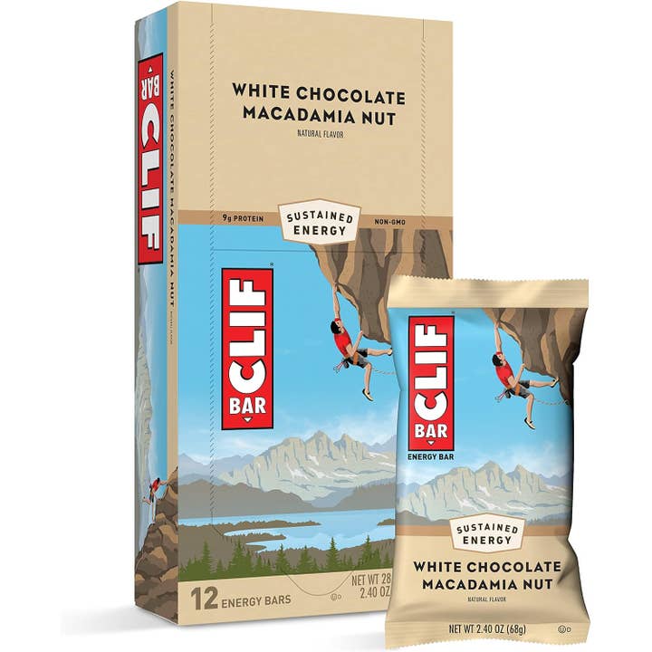 L&F Universal Goods – Snack Bar por atacado – BARRA DE PROTEÍNA ENERGÉTICA CLIF 12/68G CHOCOLATE BRANCO MACADÂMIA