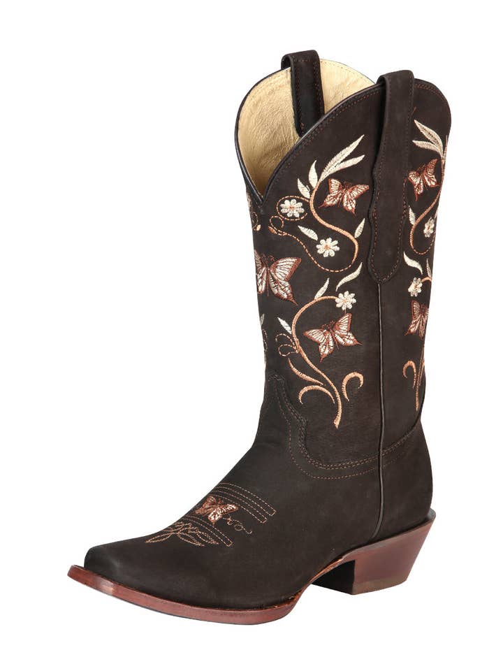 El General Dames Rodeolaarzen - Nubuck Leer - Bruin 51227 voor wholesale door El General Western Wear