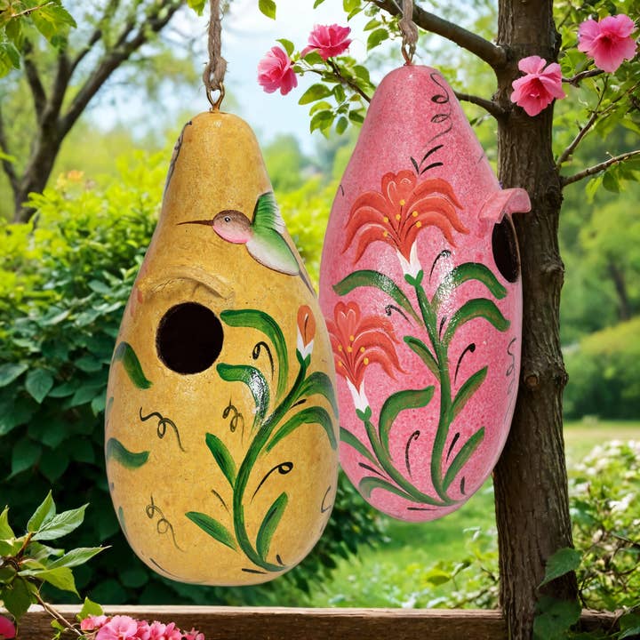 Lucuma Designs - Wholesale Bird House - Hummingbird - Painted Gourd Birdhouse - Artist Made