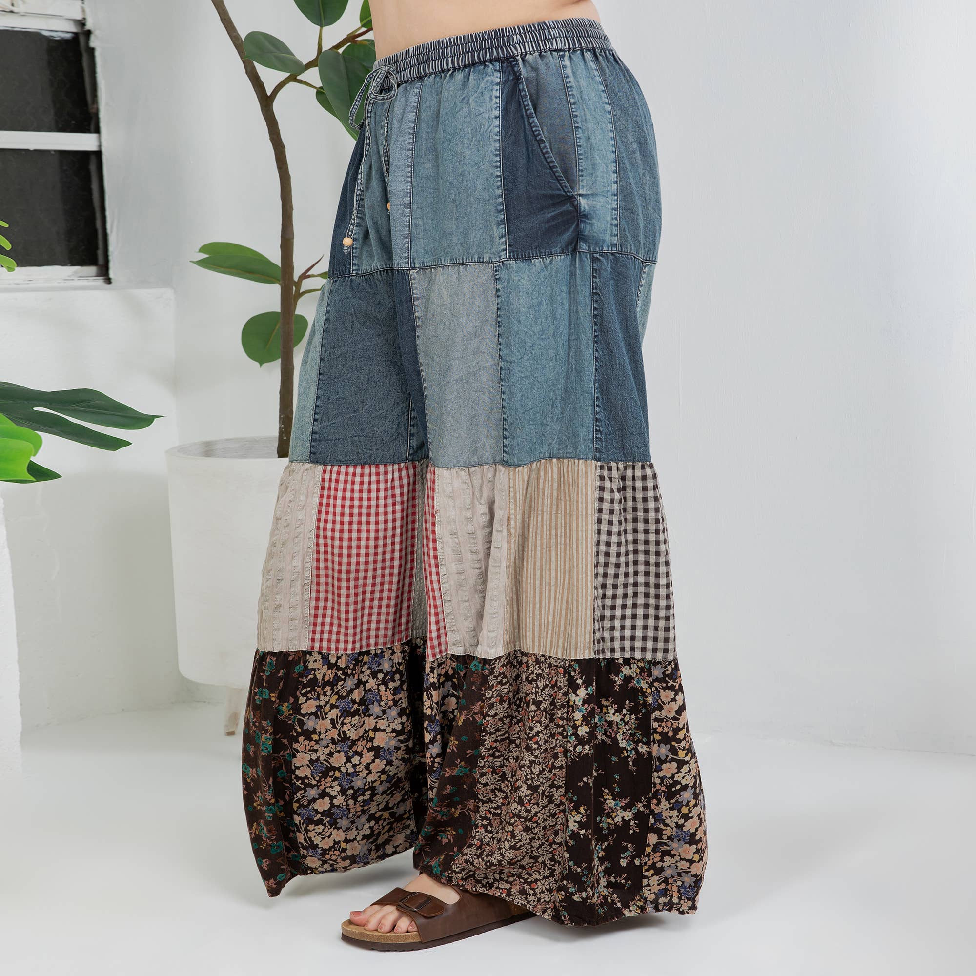 Young Threads - Venta al por mayor Pantalones - Mujer - Pantalones de Encaje y Punto con Inserciones de Parche en Denim de Capas Boho (Nuevo)16