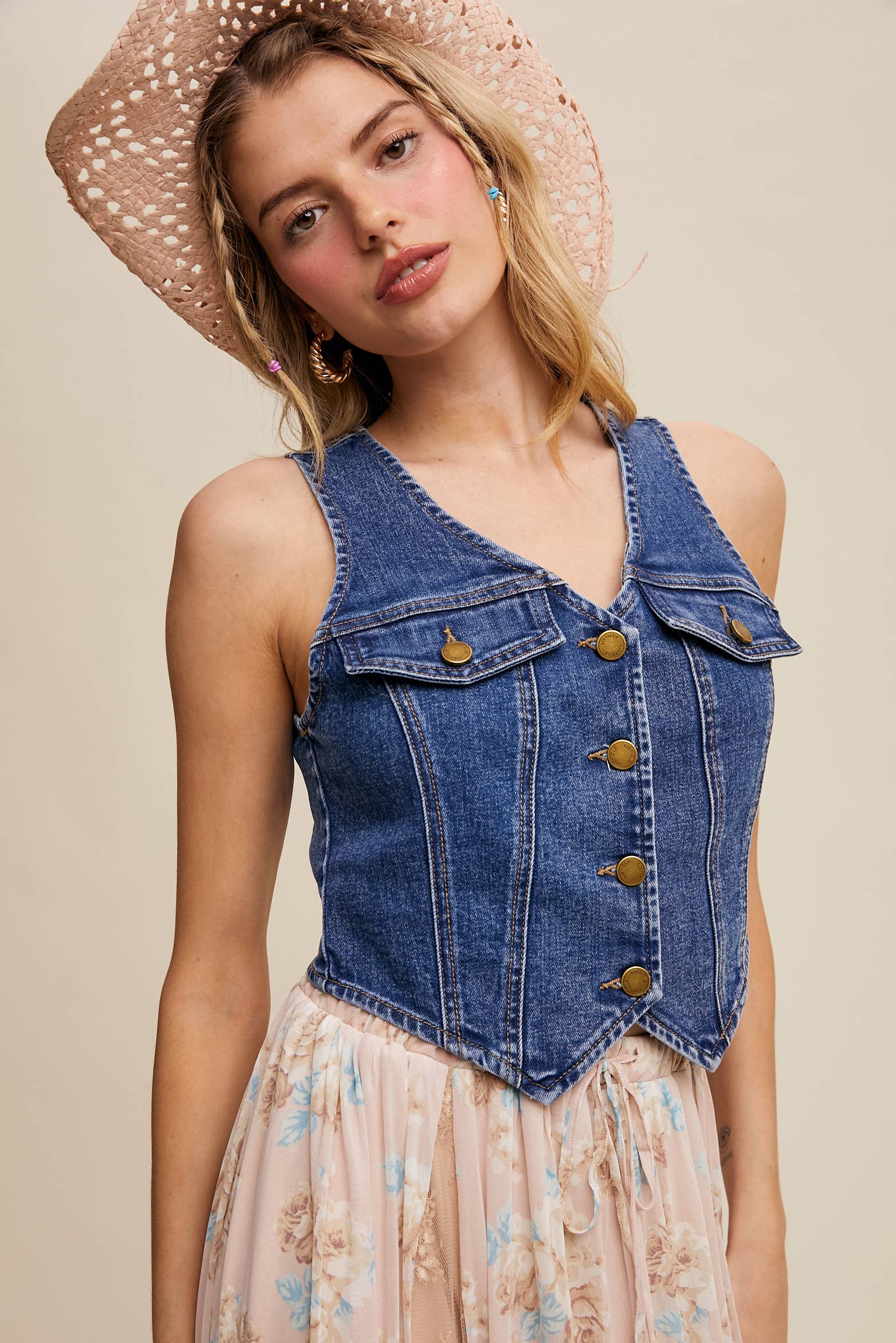 Bruma Azul Chaleco de mezclilla vintage con silueta de corsé de venta al por mayor en Faire2