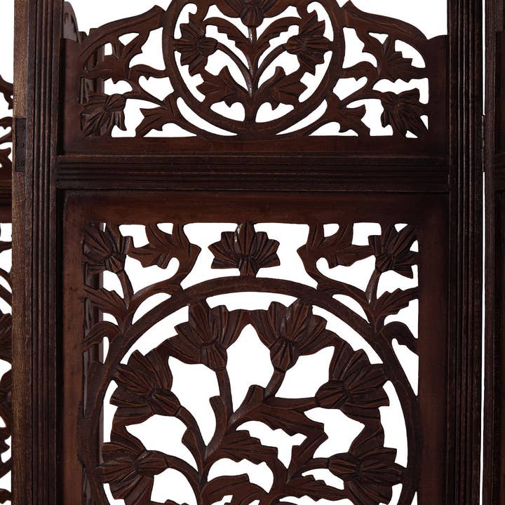 iAnanas - Wholesale Room Divider - Mango Wood Room Divider - 5 Panel Floral Handmade Screen, Privacy Screen & Decoration for Living Room, Bedroom, Balcony & Office - Brown (254x3x180 cm)3