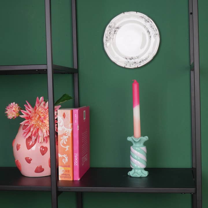 Housevitamin bv - Wholesale Candle Holder - Candle Holder- Toffee Candy - Ceramic-Mint/ Lilac- 7,5x7,5x13 cm1