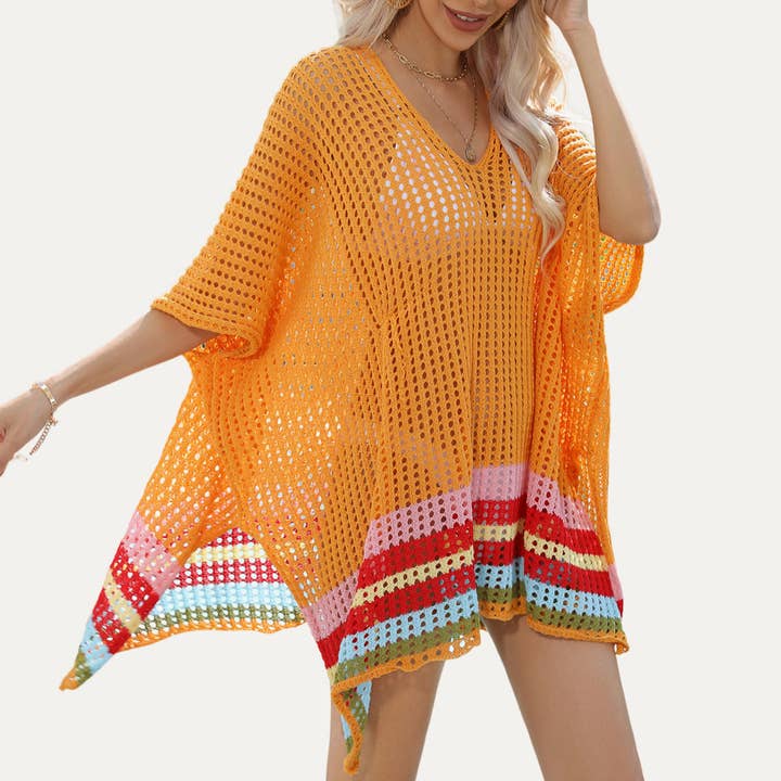 The Moment Collection – wholesale Strandkläder – Dam – Seaside Resort Regnbåge Mångfärgad Virkad Simma Cover-Up12