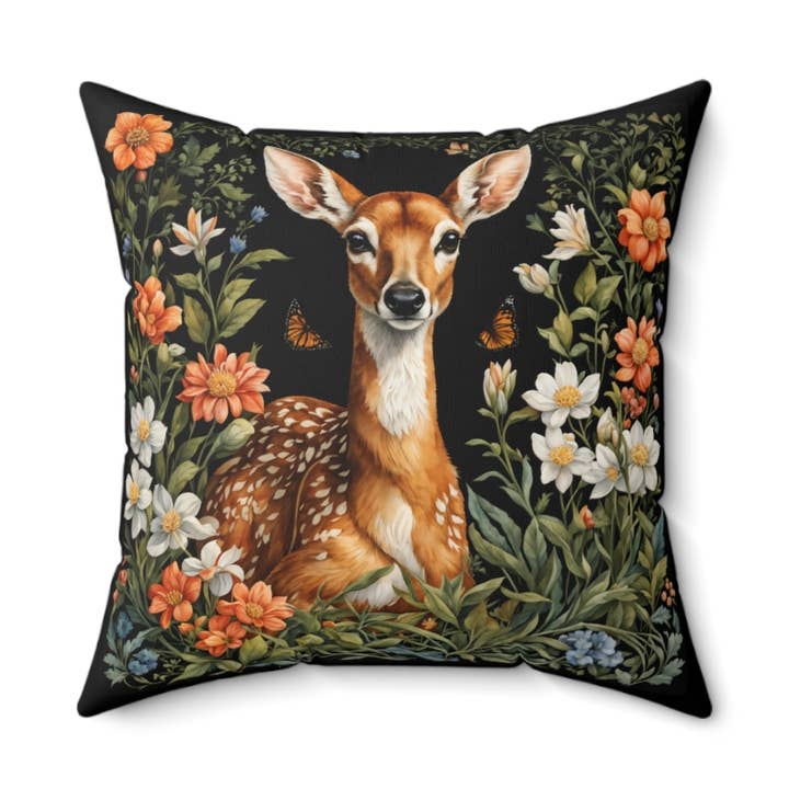Upside Down Owl Farm - Vente Coussin décoratif - Coussin carré en polyester filé par cerf, oreiller Woodland Deer0