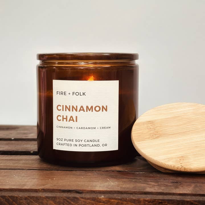 Cinnamon Chai | 9oz Wood Wick Soy Candle for wholesale by FIRE + FOLK