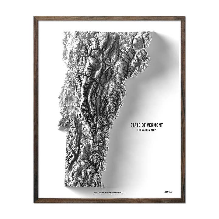 Vermont Elevation Map for wholesale by Muir Way