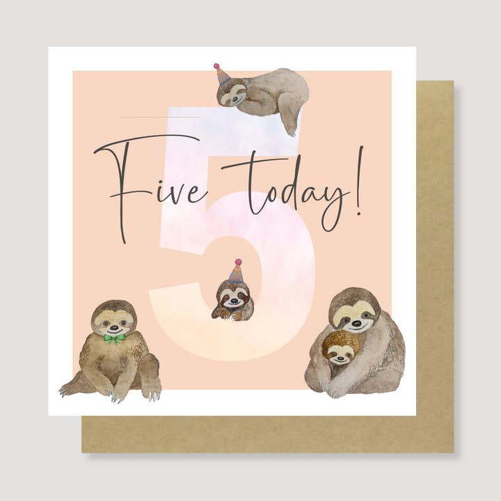 Hand Painted 5th Birthday Card in Peach – Eco-Friendly! for wholesale by Heather Trefusis Art - Greeting Cards (*US Duties Paid*)