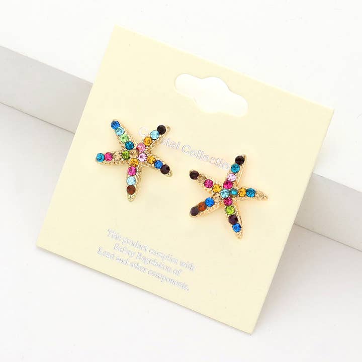 Sensibling Corp. - Wholesale Stud/Post Earrings - Crystal Starfish Stud Earrings