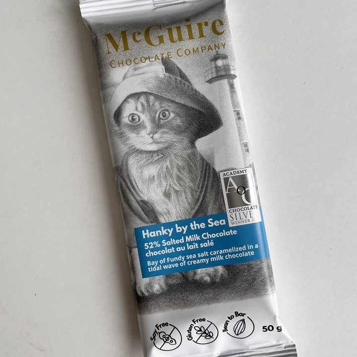 Chocolat au lait salé Hanky by the Sea 52% pour la vente par McGuire Chocolate Company
