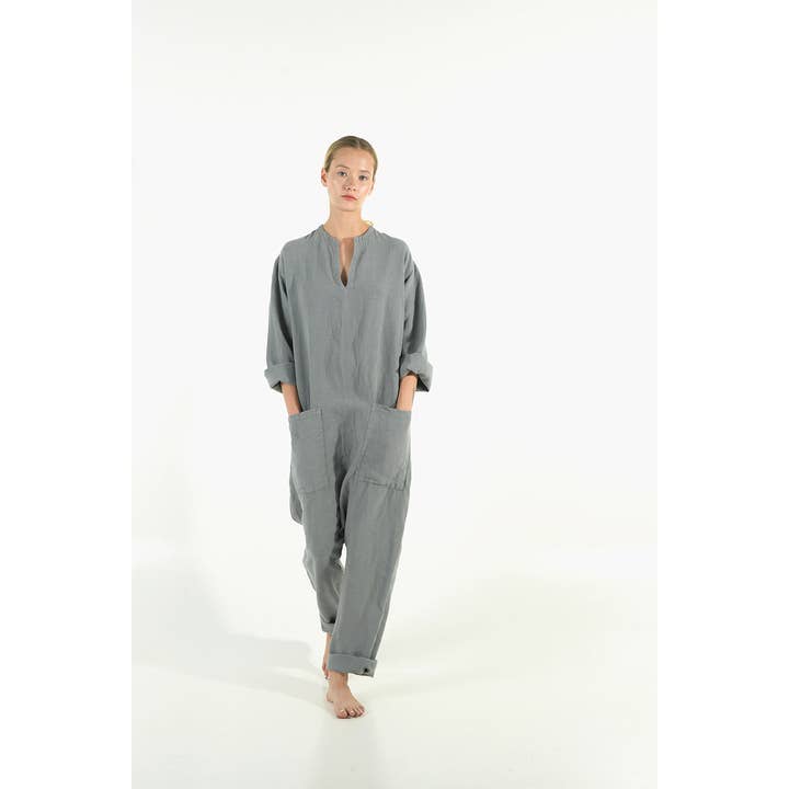 KYOTO Linen Jumpsuit SAGE GREY for wholesale by YUME