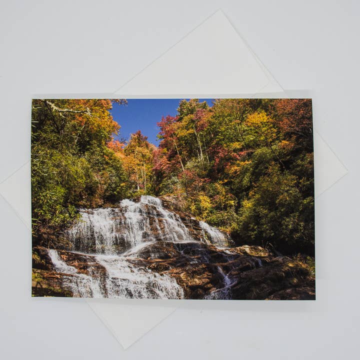 Waterfall in Autumn Greeting Card, horizontal for wholesale by Wren