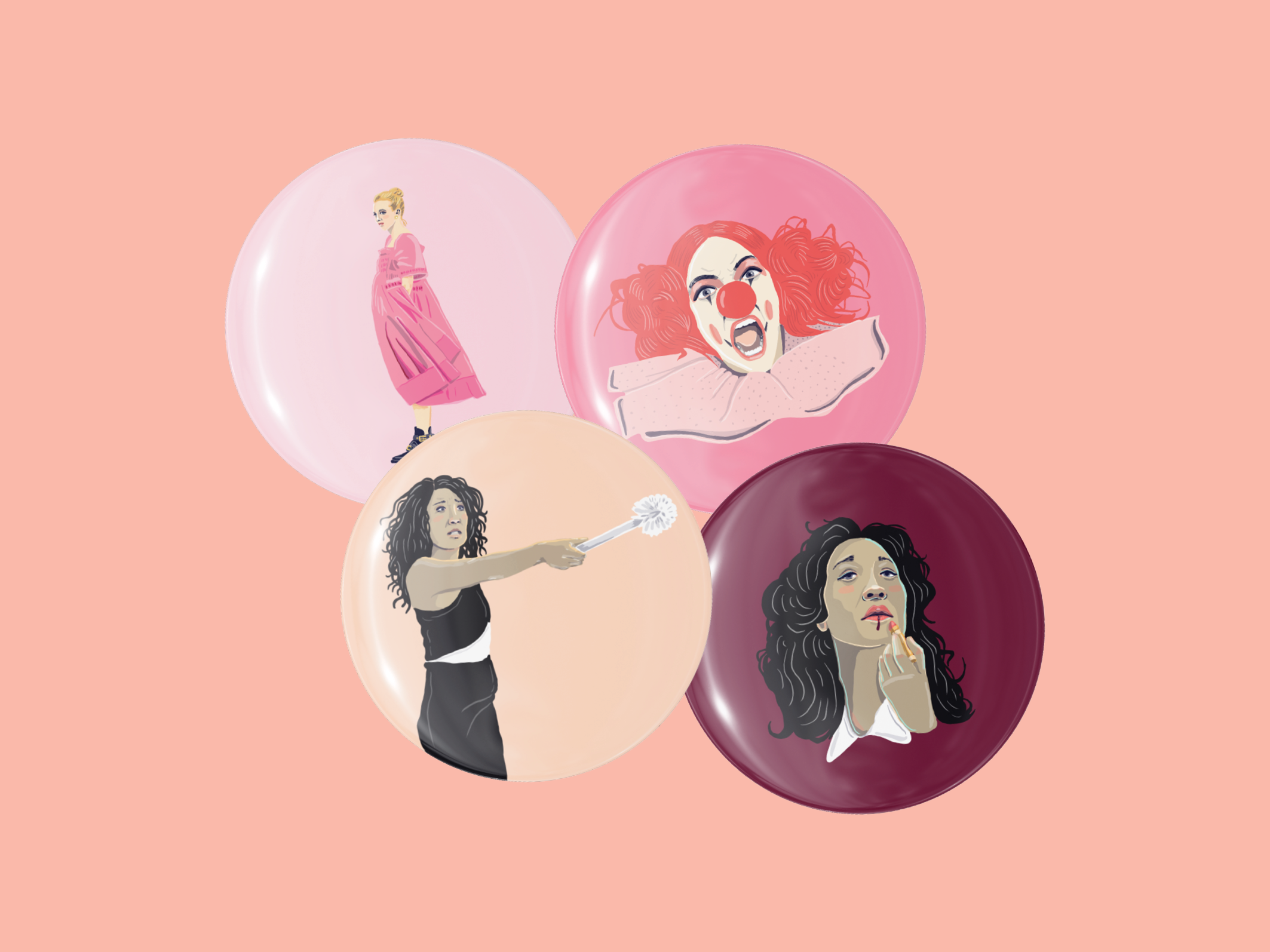 Amy Blue Illustration - Wholesale Lapel pin/button - Killing Eve Badge Pack0