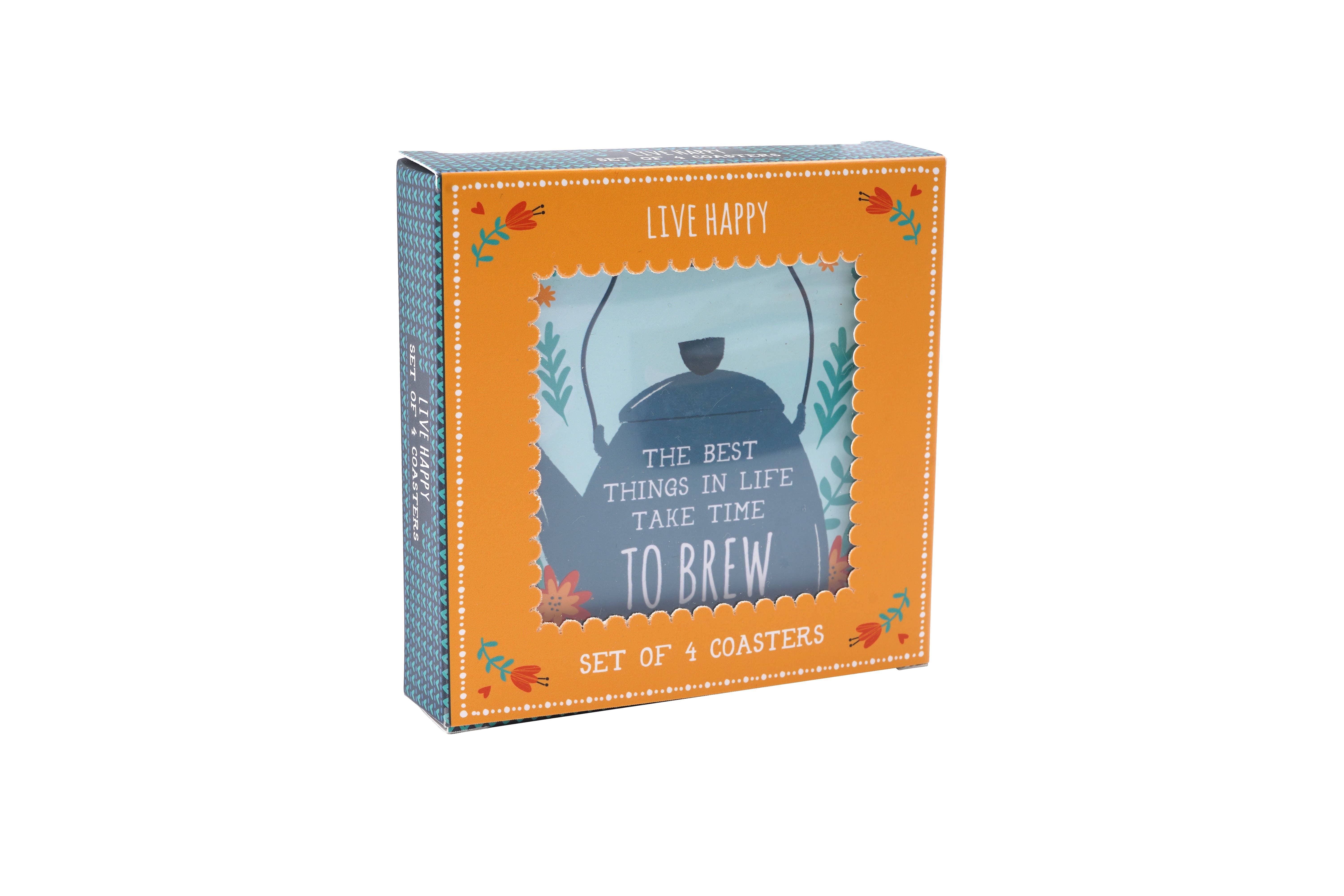 CGB Giftware - Vente Sous-verre - Ensemble de 4 sous-verres Live Happy3