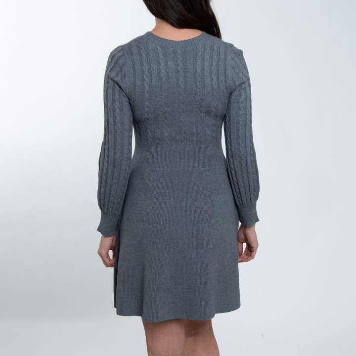 Elsie & Zoey - Wholesale Dress - Women's - Sheena Crew Neck Cable Knit Long Sleeve Sweater Dress7