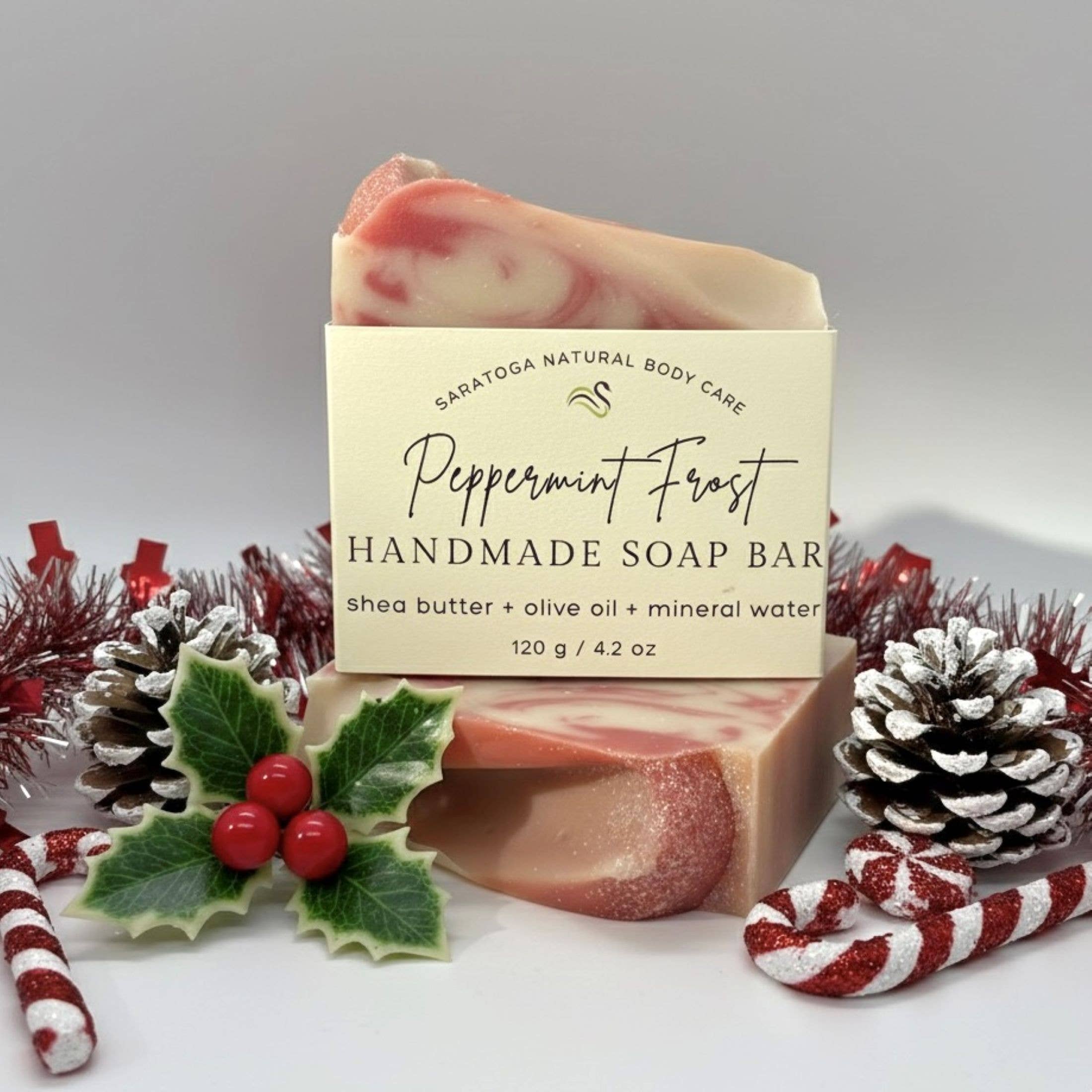 SARATOGA SOAP COMPANY - Wholesale Bar Soap - Peppermint Frost Handmade Soap Bar SEASONAL VEGAN Winter1