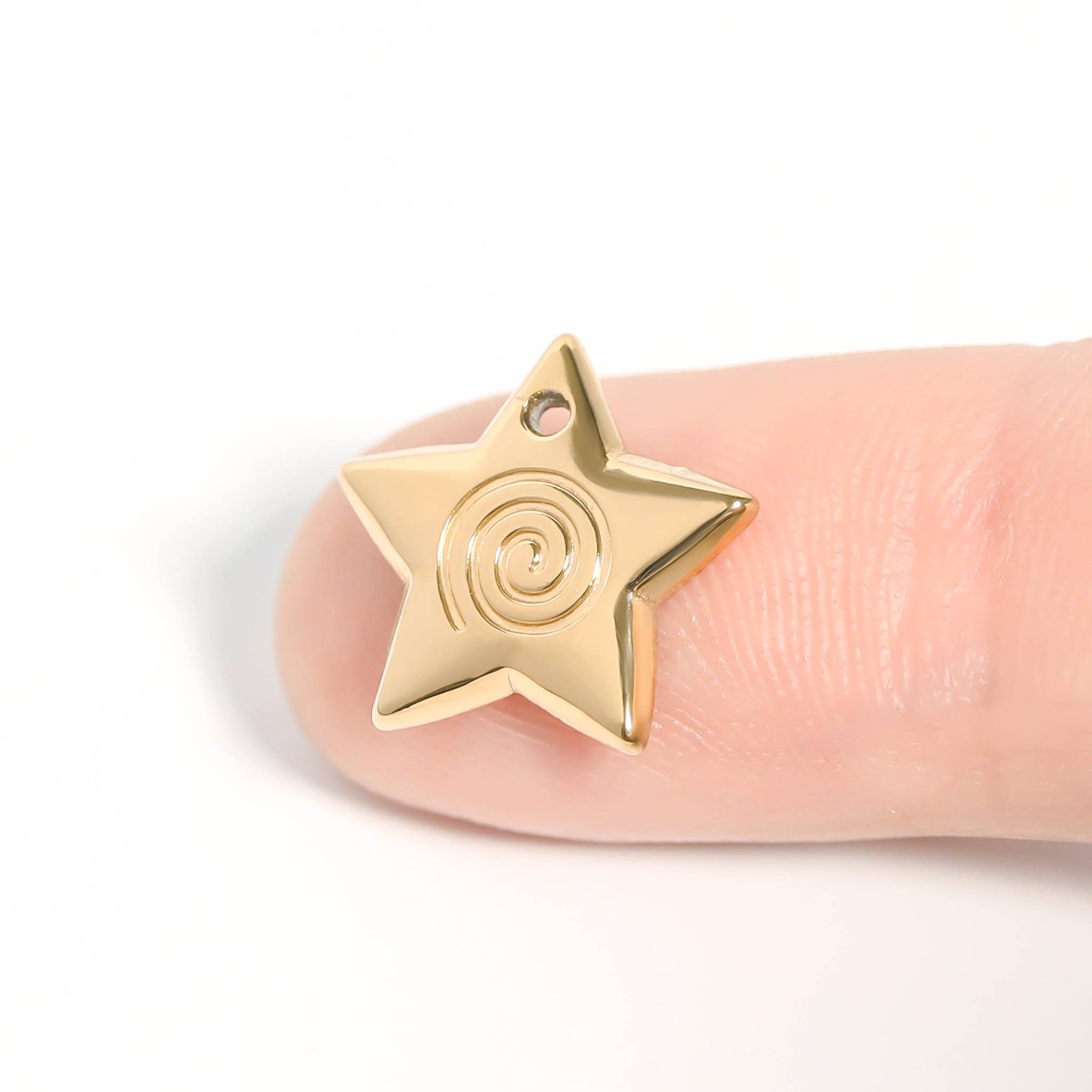 WJW - Wholesale Individual Charm/Pendant - 18K Gold PVD Stainless Steel Puffy Star Charm1