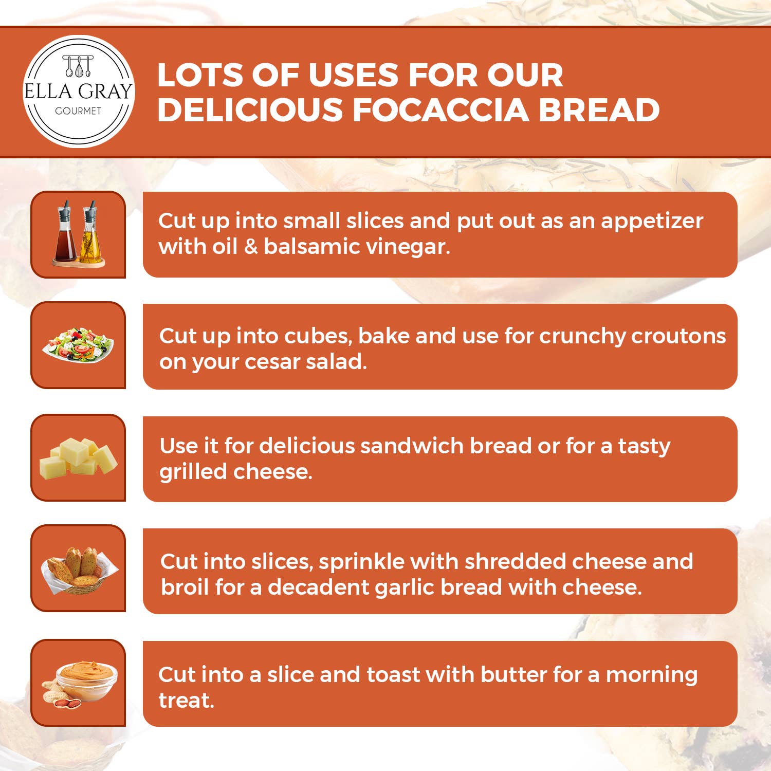 Ella Gray Gourmet - Vente Mélange pour pain - Mélange de focaccia à l'ail et au romarin11