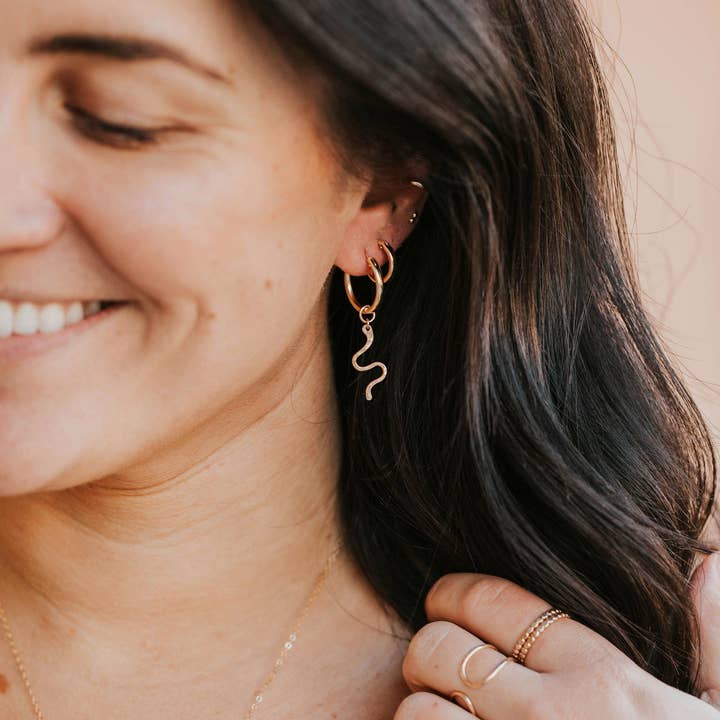 Hello Adorn - Wholesale Hoop Earrings - Snake Charms | 14kt Gold Fill + Sterling Silver