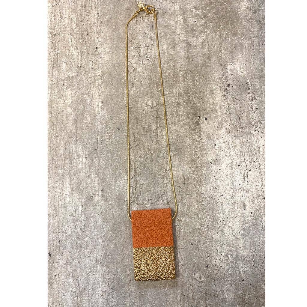 Carla Dieterich - Wholesale Pendant/Charm Necklace - Concrete Texture Short Necklace - Orange & Gold1