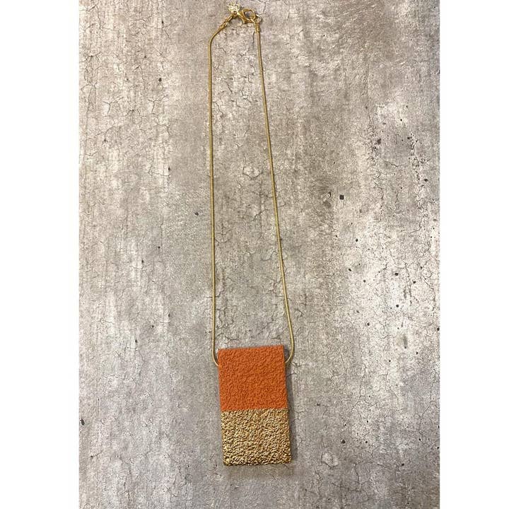 Carla Dieterich - Wholesale Pendant/Charm Necklace - Concrete Texture Short Necklace - Orange & Gold1
