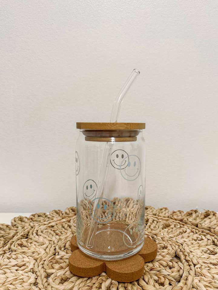 Smiley Face Ombre Beer Can Glass for wholesale by Ivory Honey Designs