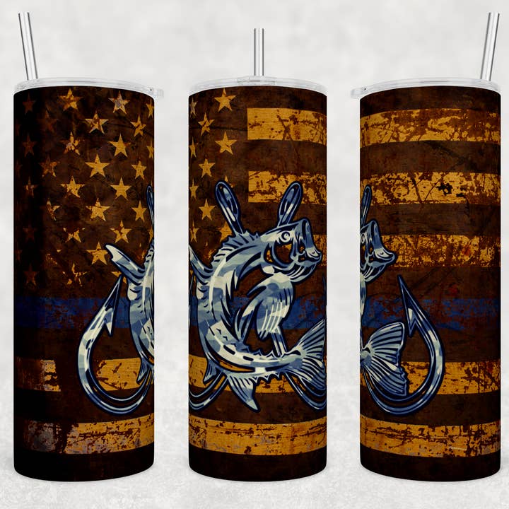 Fishing flag rustic tumbler for wholesale by Countryside Savage