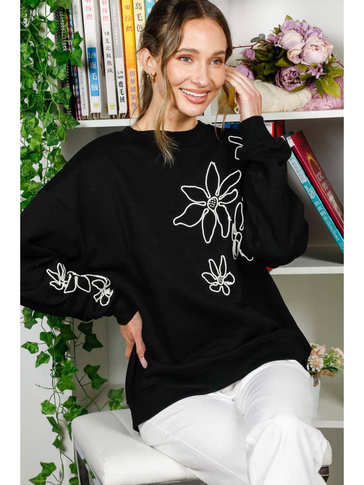 Vine & Love - Vente Sweat-shirt – femme - Sweat-shirt à col rond et manches longues brodé de fleurs VT8226921
