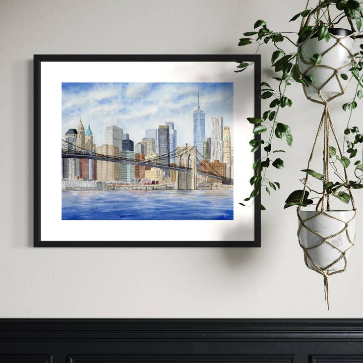 Pintalustika - Joyful Urban Illustrations - Wholesale Art Print - New York City Skyline Art Print - Brooklyn Bridge Painting 4