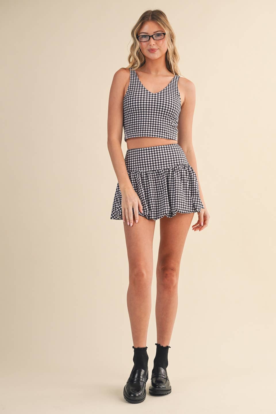 KIMBERLY C - Wholesale Sports Bra - Women's - Gingham Print Aligned Performance Cropped Tank Top0