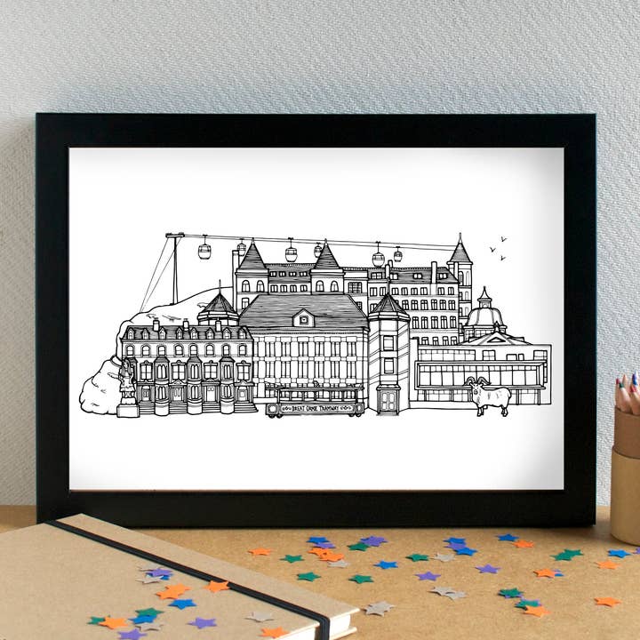 Llandudno Skyline Landmarks Art Print - unframed for wholesale by Becka Griffin Illustration