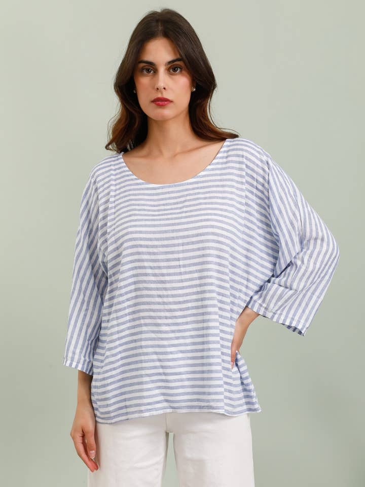 la maison des fibres naturelles - Wholesale Blouse - Women's - STRIPED COTTON LINEN TOP 61101