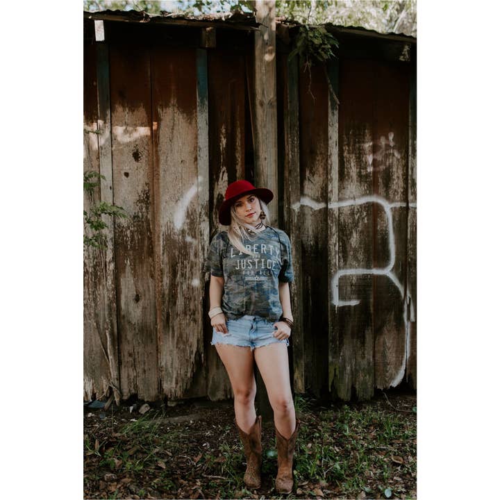 Southern Bliss Co. - Wholesale Screen Printed T-Shirt - Women's - Liberty and Justice Camo Tee