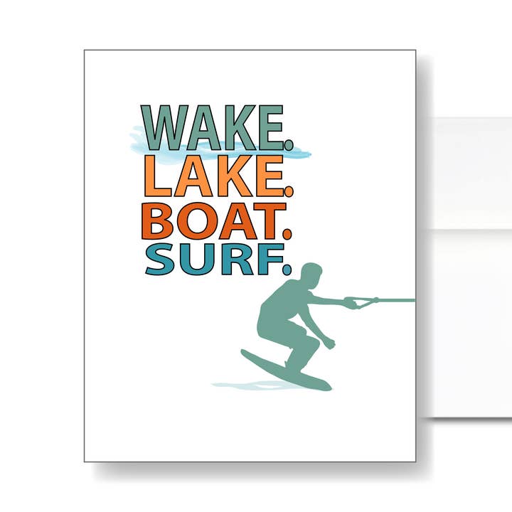 Wakesurfing Wakeboard Guy Card for wholesale by Little Dorset Shop