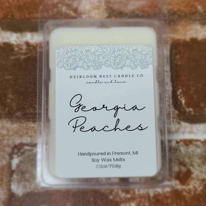 Georgia Peaches Soy Wax Melt Clamshell 2.5oz for wholesale by Heirloom Nest Candle Co.