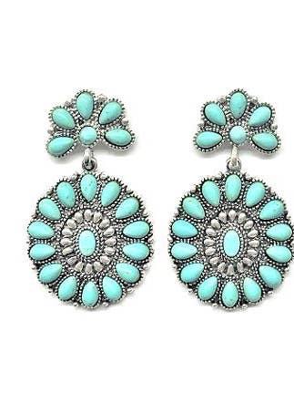 Western Turquoise Concho Dangle Earrings for wholesale by Snowing West