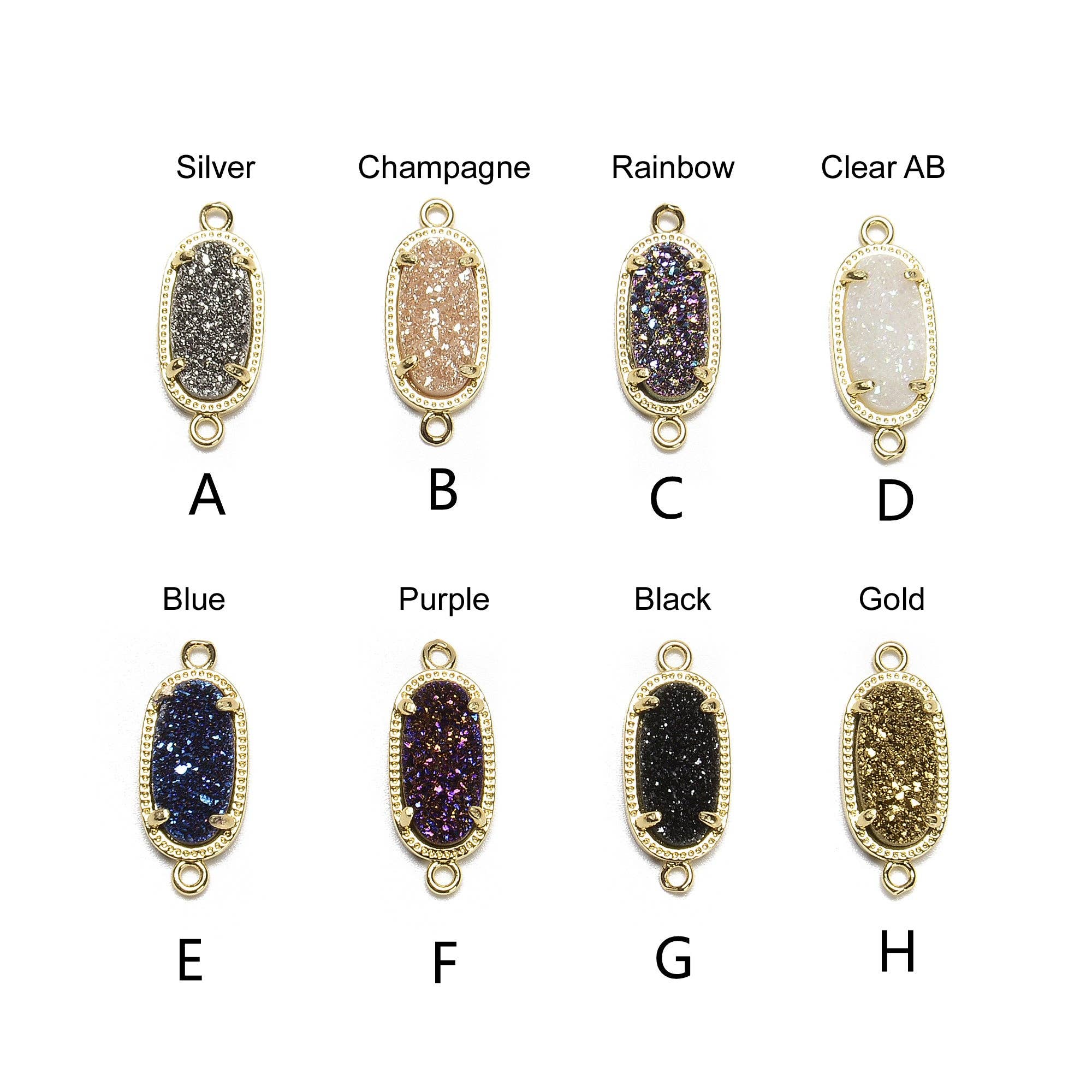 CRCBEADS – wholesale Individual charm/pendant – 8 Colors Druzy Agate Crystal Gold Edge Oval Connector Pendant Charm Size 9x16mm1