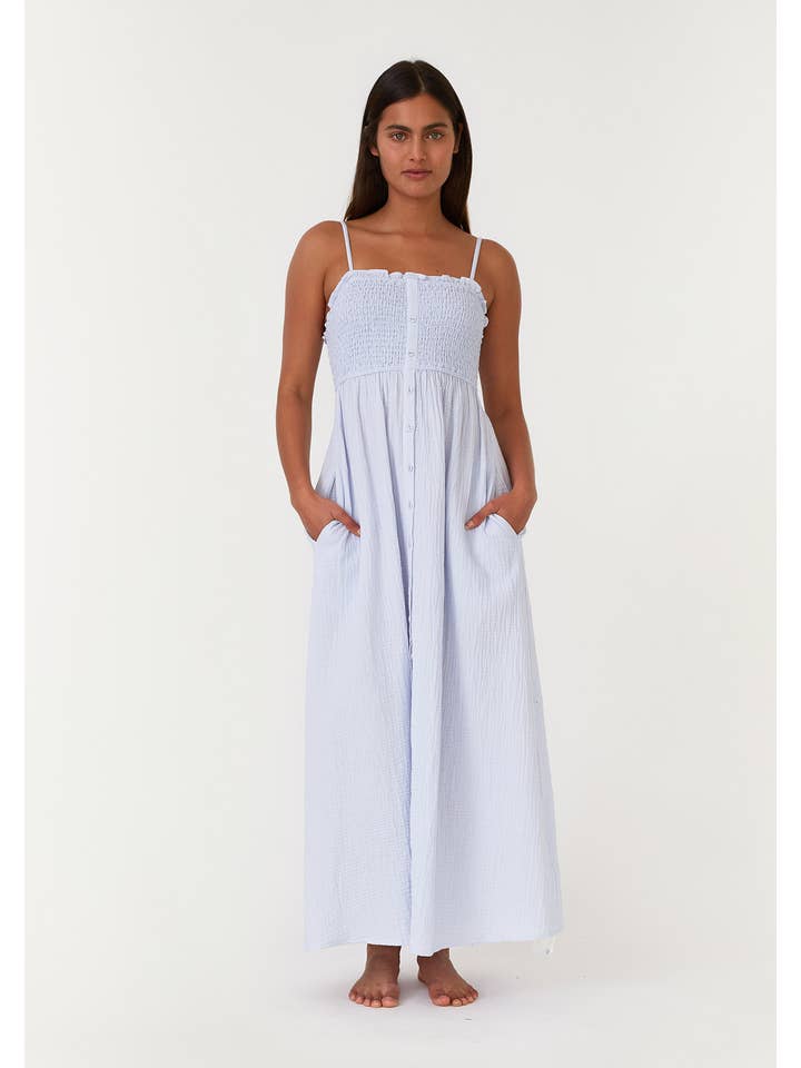 Lovestitch - Vente Robe – femme - Robe longue smockée sans manches en coton2