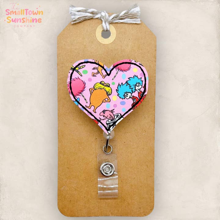 Pink Storybook Friends Heart Badge Reel for wholesale by The SmallTownSunshine Company