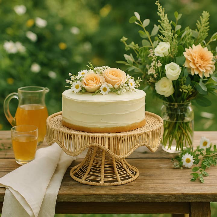 Woven Scallop Round Handwoven Iraca Cake Stand for wholesale by Macondo Forever