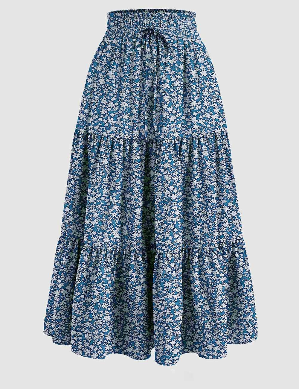 Sweetkama - Wholesale Skirt - Women's - Ladies Boho Elastic Waist Ruched Drawstring Skirt8