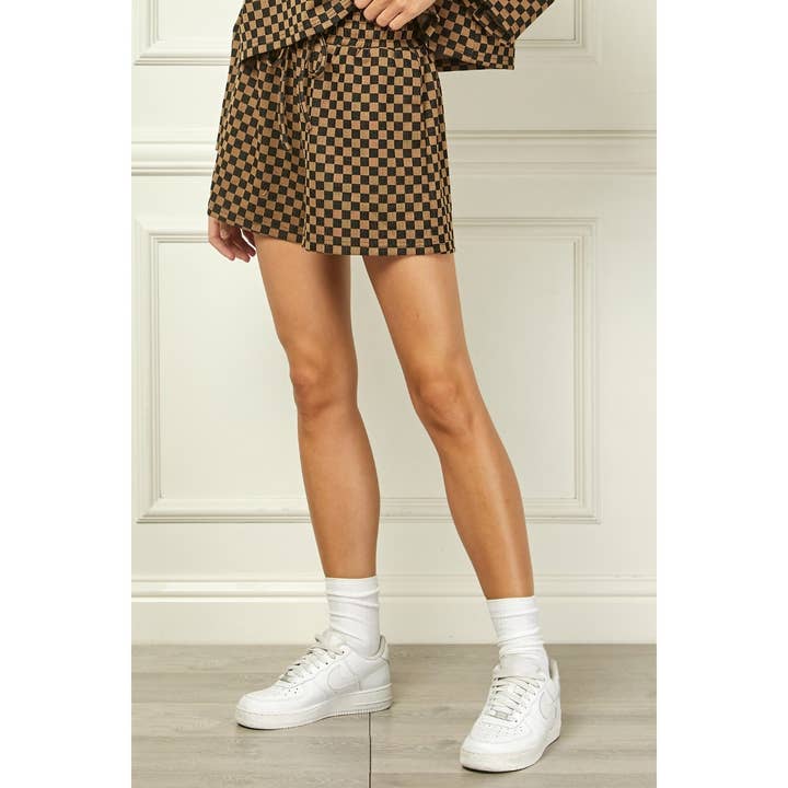 Veveret - Wholesale Shorts - Women's - Checker Jersey Drawstring Short 13