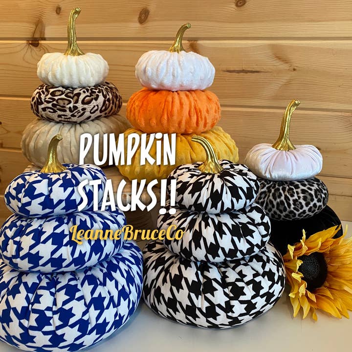 Leanne Bruce Co. - Wholesale Decorative Tabletop Object - Fabric Pumpkin Tiered Stacks Colorful Statement Centerpiece9