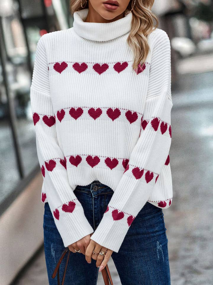 SZ1-SW5121 Gerippter Rollkragenpullover mit Herzmuster für den Großhandel von eLook