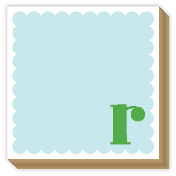 Scallop Monogram Green And Blue R Luxe Notepad for wholesale by RosanneBeck Collections