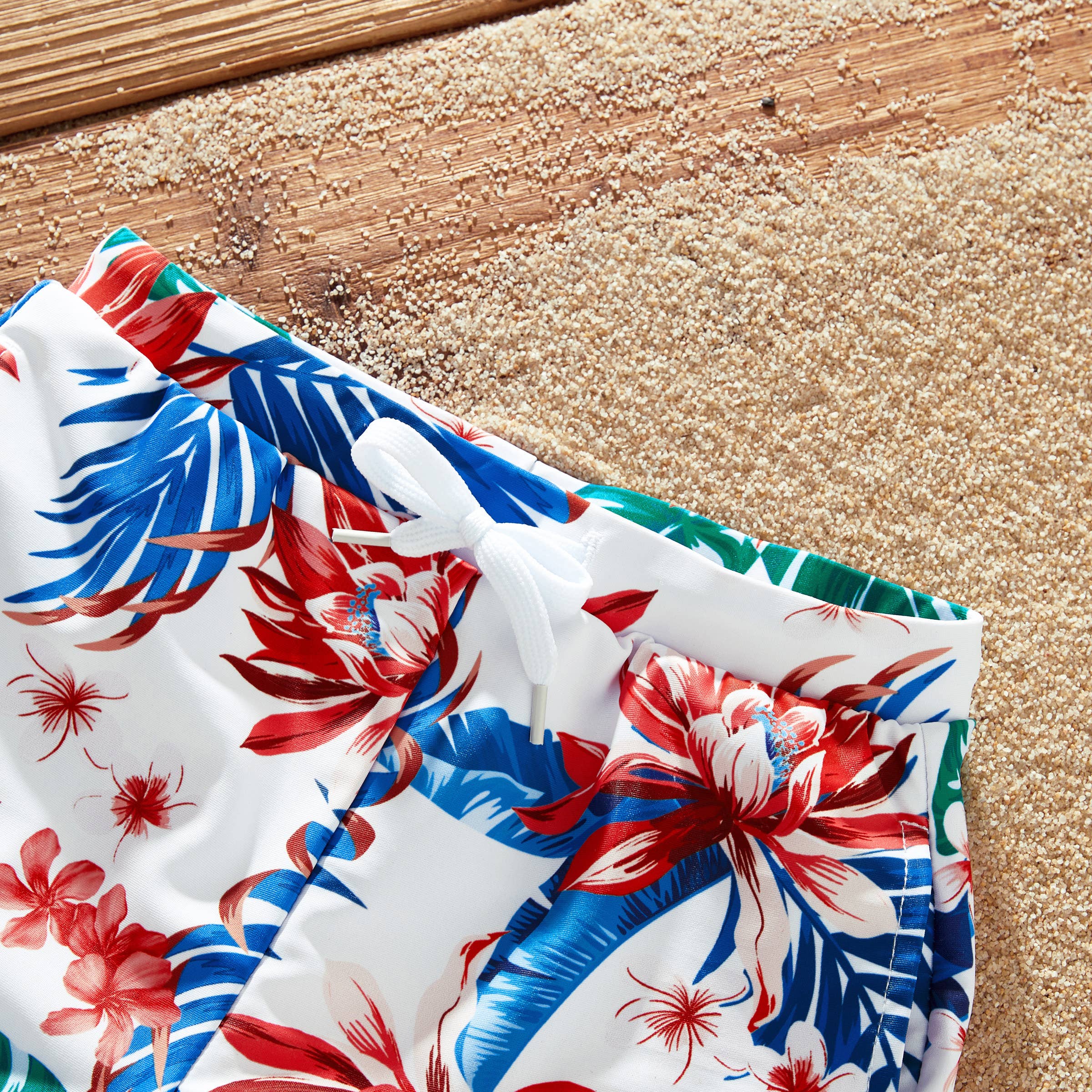 Red Matching Family Tropical Plant One-piece Swimsuit or trunks for wholesale on Faire12