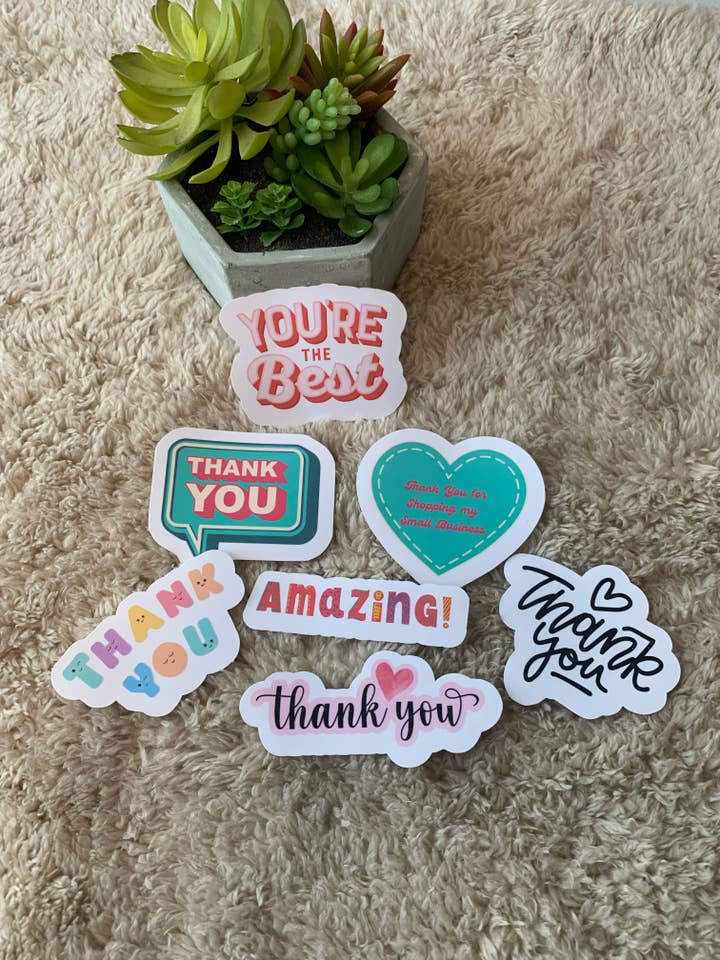 Variety Thank You Sticker Pack of (7) for wholesale by Just BU Apparel
